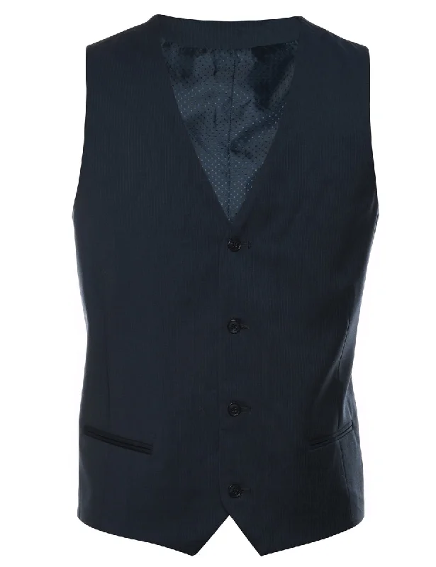 New Arrival Black Pinstriped Waistcoat - L