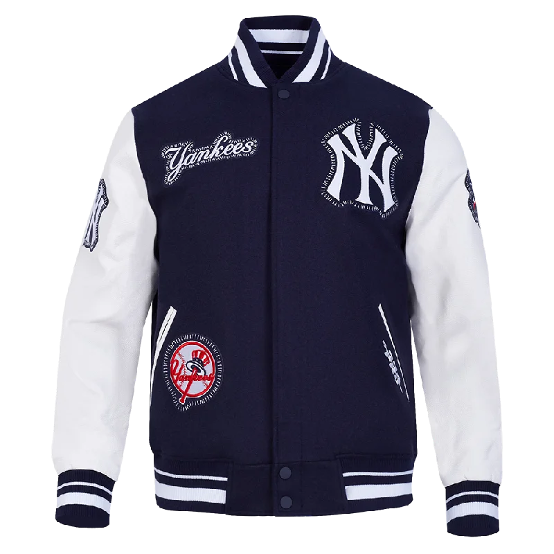 Weekend Discounts to Delight MLB NEW YORK YANKEES DIY PICK STITCH MEN'S RIB WOOL VARSITY JACKET (MEN'SIDNIGHT NAVY/WHITE)