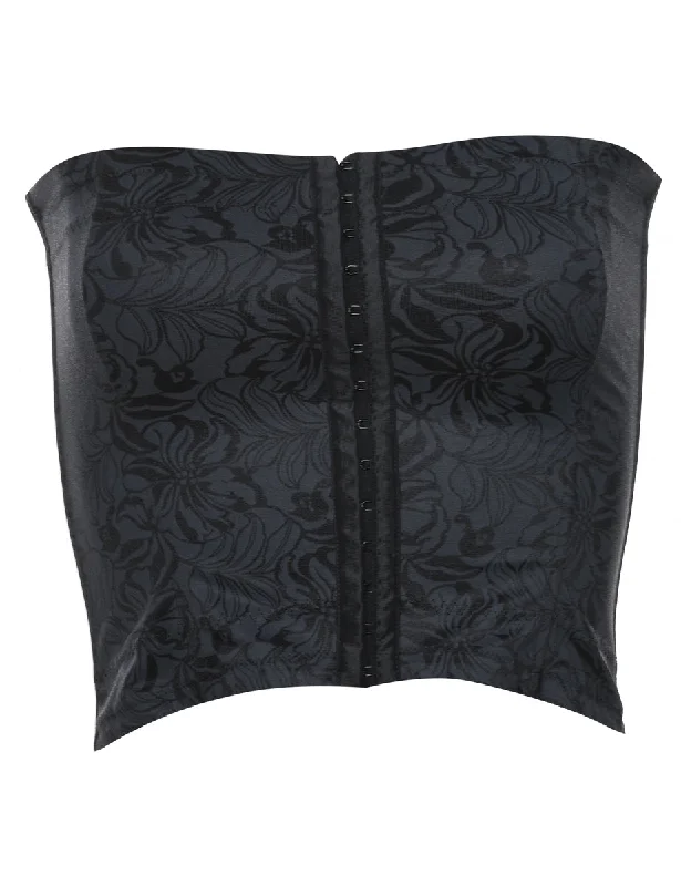 Closeout Sale Black Shiny Floral Corset Bandeau - XS