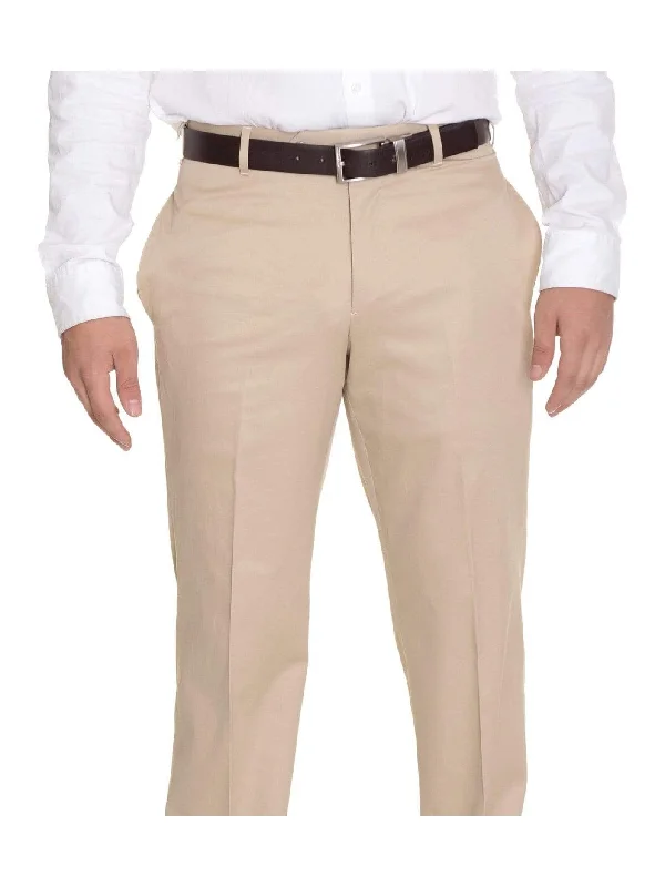 Early Access Bloomingdale's Classic Fit Solid Tan Flat Front Cotton Dress Pants
