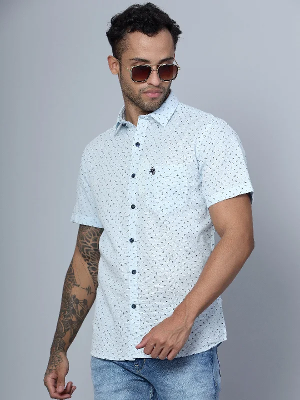 Today’s Deal Men's Light Blue Casual Floral Ditsy Print Half Sleeve Shirt