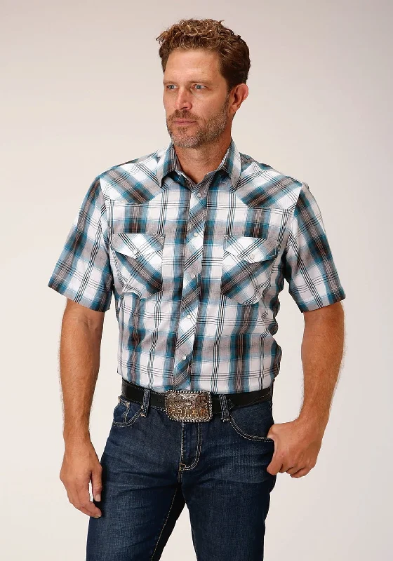 Super Deal Roper Mens 1635 Peacock Blue Cotton Blend S/S Shirt