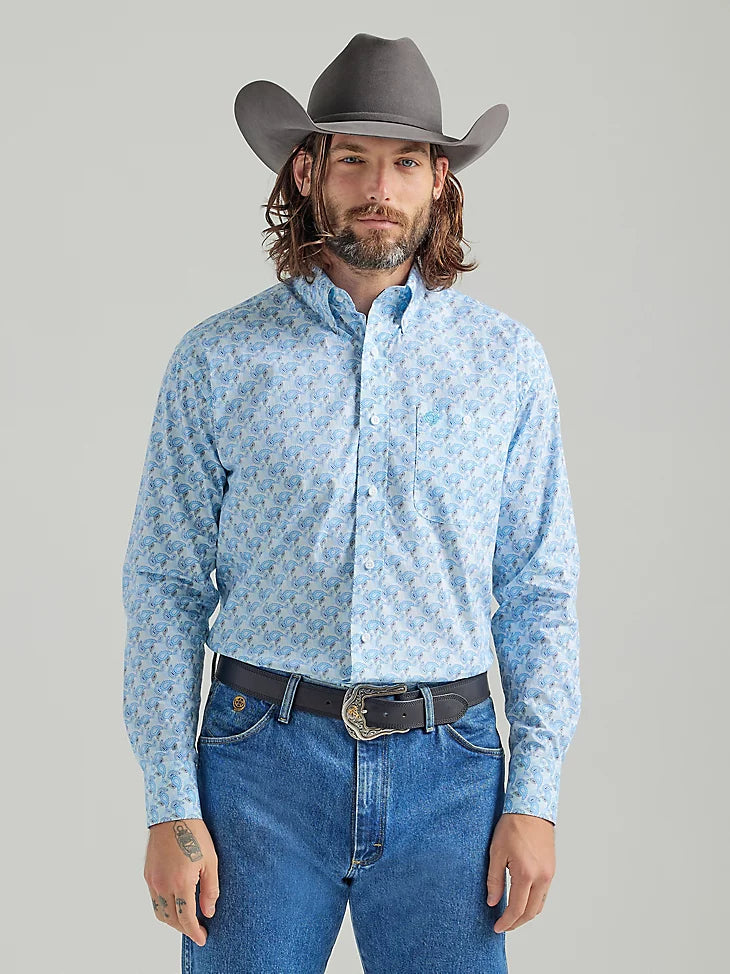 Weekend Savings Spectacle WRANGLER GEORGE STRAIT BABY BLUE PAISLEY LONG SLEEVE SHIRT