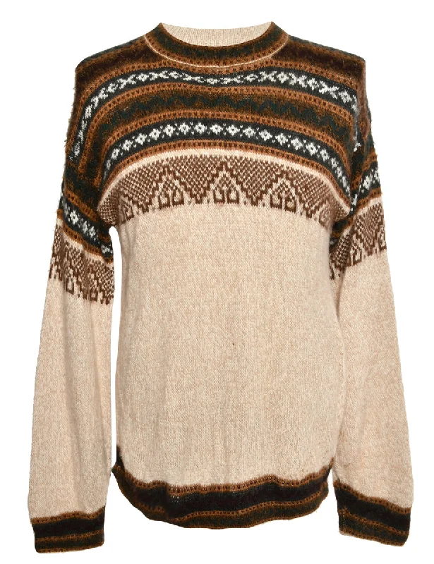 Best Deals Brown Patterned Jumper - M