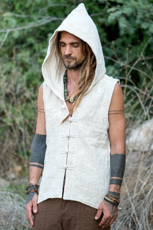 Tibetan Vest with Hoodie ⋗⋙ Handwoven Khadi Cotton