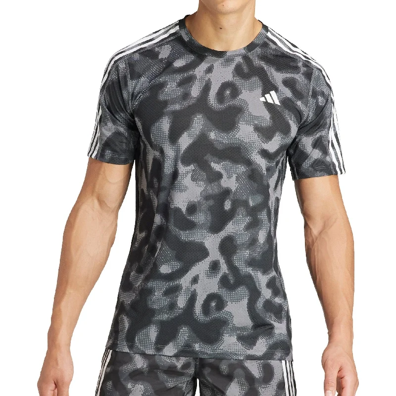 Hurry In adidas Own The Run 3 Stripes Short Sleeve Mens Running Top - Grey