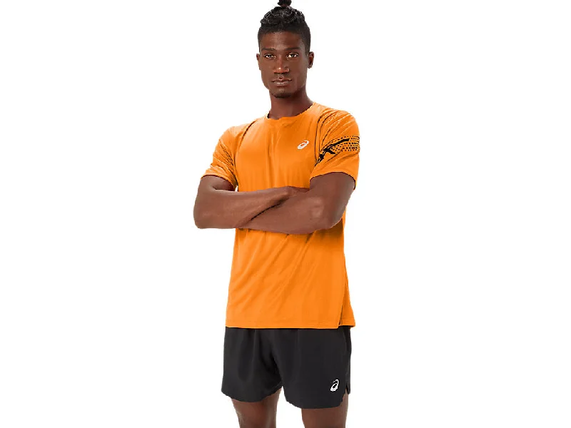Daily Deals ASICS MEN'S ICON SHORT SLEEVE TOP STADIUM ORANGE/BLACK TEE