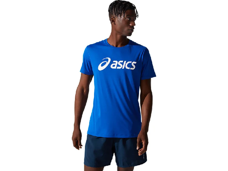 Savings Event ASICS MEN'S SILVER LOGO BLUE TEE