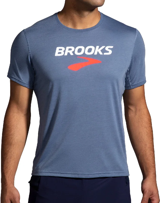 Weekend Discounts to Enjoy Brooks Distance Graphic Short Sleeve Mens Running Top - Blue