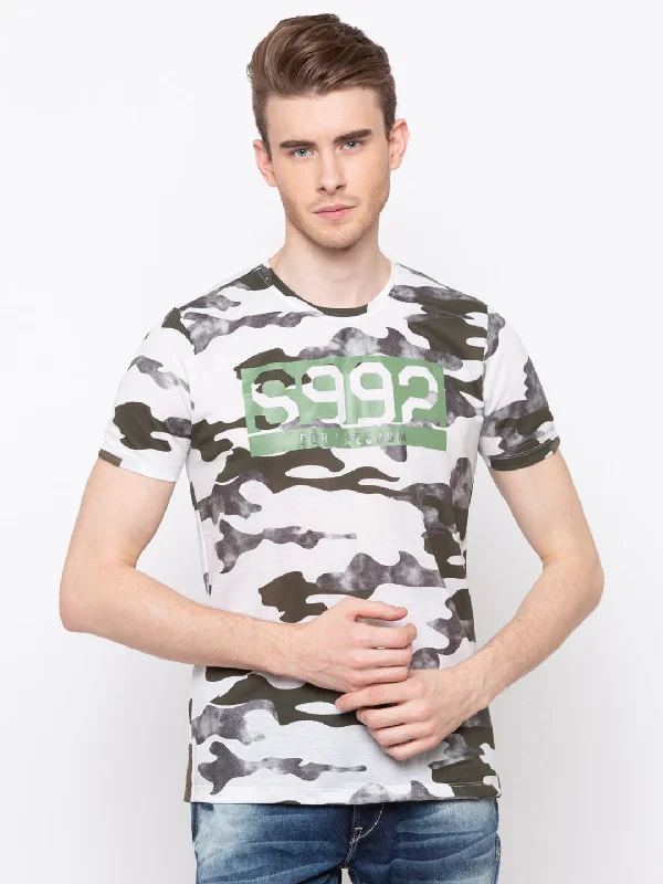 Price Reduction Spykar Men White Cotton Slim Fit Round Neck T-Shirt