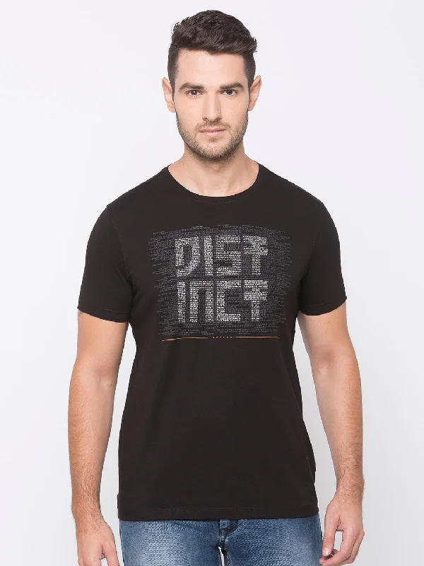 Savings Spectacular Spykar Men Black Cotton Slim Fit Round Neck T-Shirt