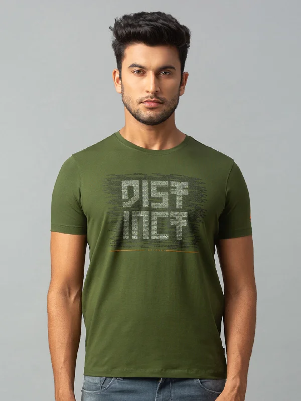 Price Buster Spykar Men Green Cotton Slim Fit T-Shirt (Slim)