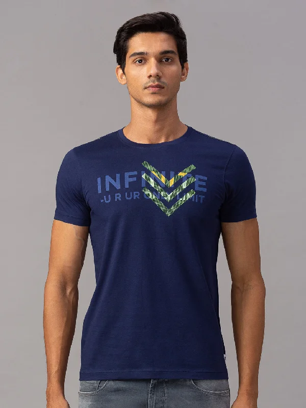 Factory Direct Sale Spykar Men Blue Cotton Slim Fit Round Neck T-Shirt