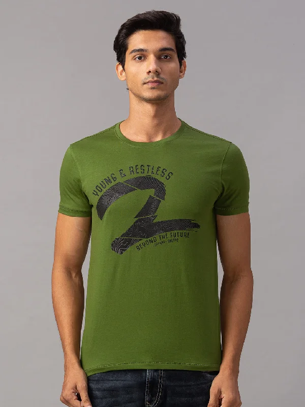 Midnight Sale Spykar Men Green Cotton Slim Fit T-Shirt (Slim)