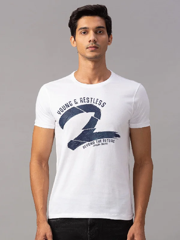 Act Now Spykar Men White Cotton Slim Fit T-Shirt (Slim)