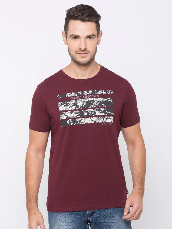 Doorbuster Deal Spykar Men Red Cotton Slim Fit Round Neck T-Shirt
