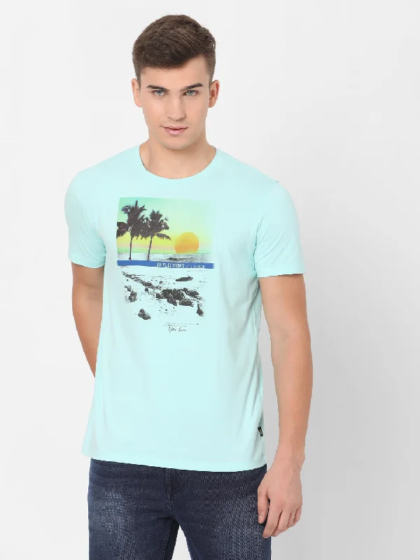 Members Only Spykar Men Blue Cotton Slim Fit Round Neck T-Shirt