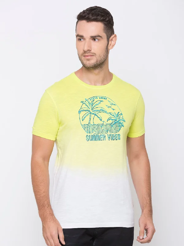 Unmissable Offer Spykar Men Yellow Cotton Slim Fit Round Neck T-Shirt