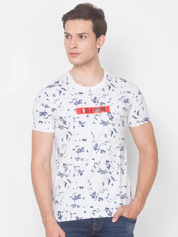 Stock Clearance Spykar Men White Printed Cotton T-Shirt