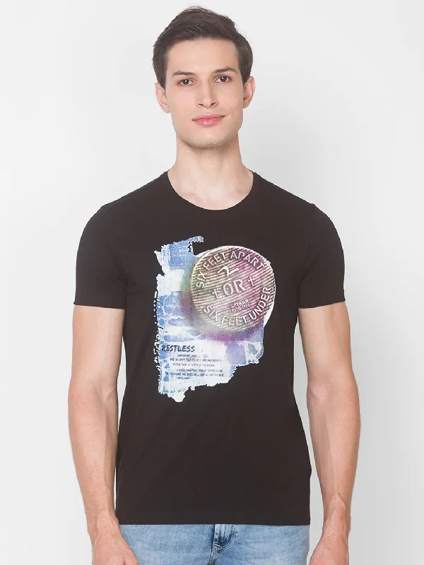 Special Discount Spykar Men Black Cotton Slim Fit Round Neck T-Shirt