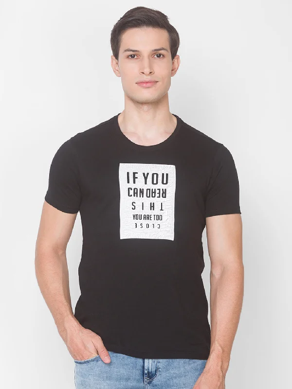 Low Prices Spykar Men Black Cotton Slim Fit Round Neck T-Shirt