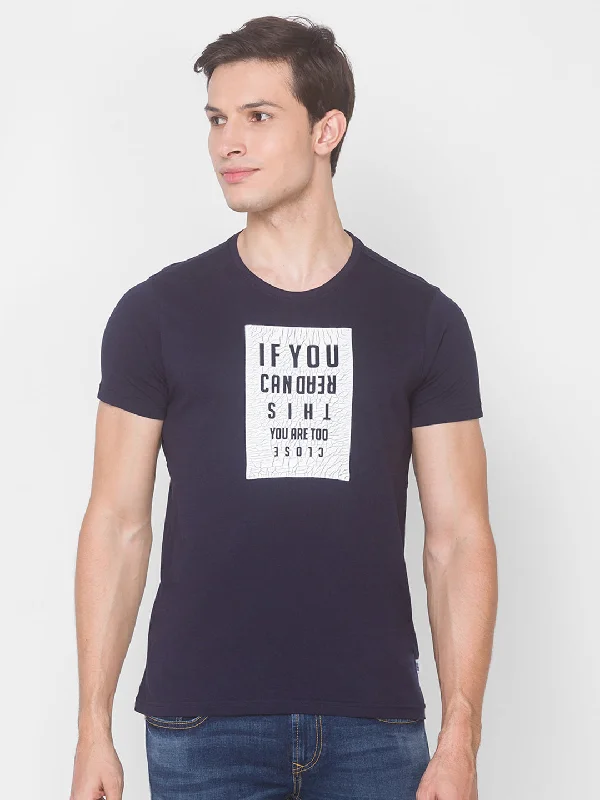 Great Deals Spykar Men Blue Cotton Slim Fit Round Neck T-Shirt