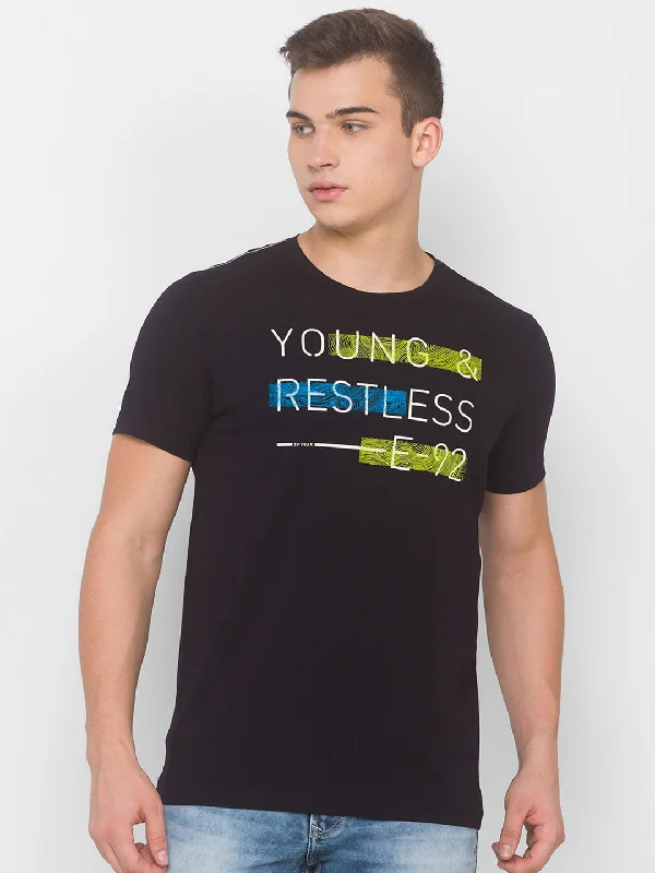 Fantastic Offers Spykar Men Blue Cotton Slim Fit Round Neck T-Shirt