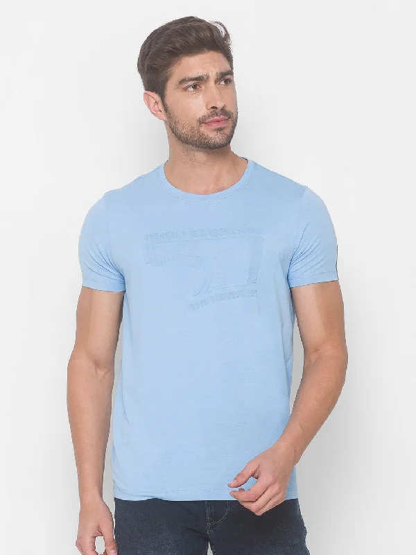 Deep Discounts Spykar Men Blue Cotton Slim Fit Round Neck T-Shirt