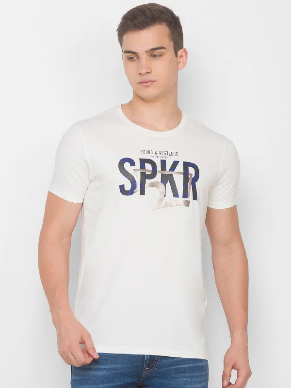 Bargain Prices Spykar Men Beige Cotton Slim Fit Round Neck T-Shirt