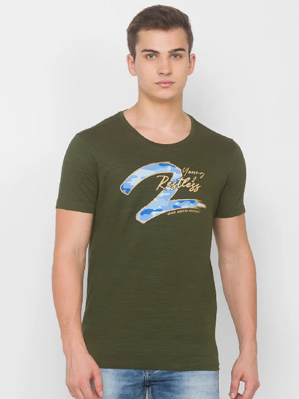 Weekend Bargains to Snag Spykar Men Green Cotton Slim Fit Round Neck T-Shirt