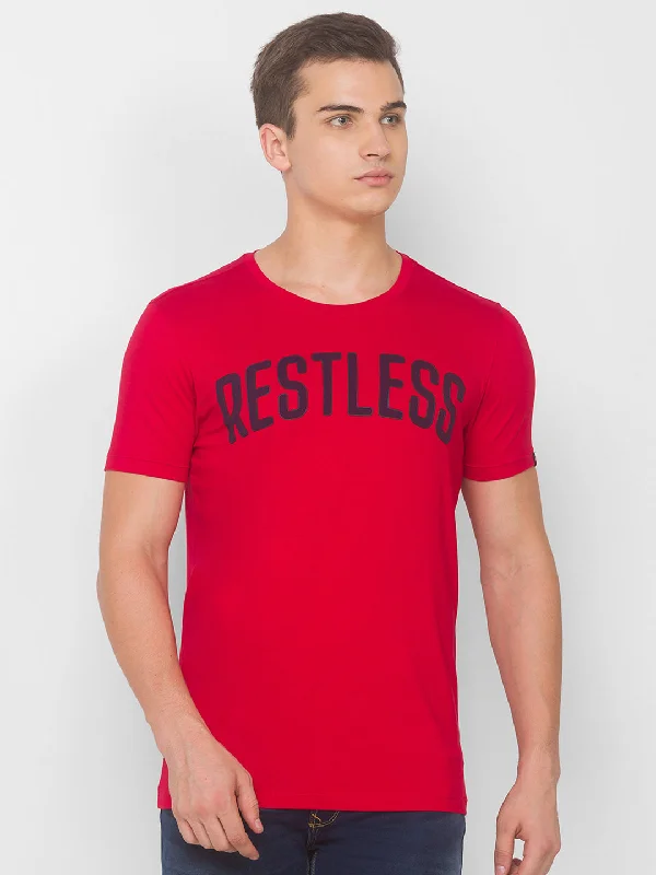 Weekend Specials to Love Spykar Men Red Cotton Slim Fit Round Neck T-Shirt