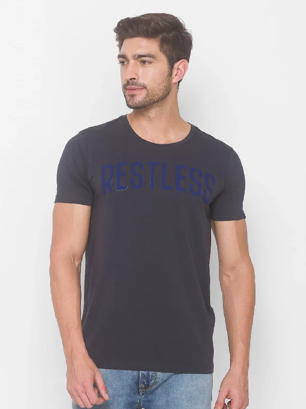 Weekend Bargains to Sizzle Spykar Men Grey Cotton Slim Fit Round Neck T-Shirt