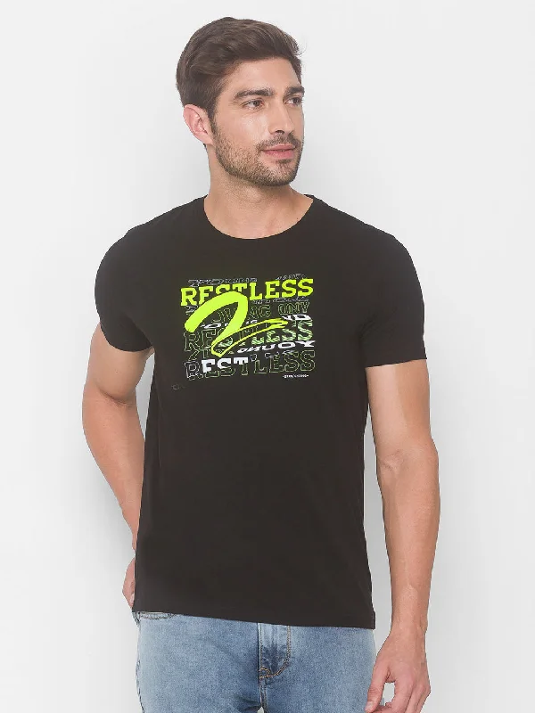 Weekend Specials to Snag Spykar Men Black Cotton Blend Slim Fit Round Neck T-Shirt