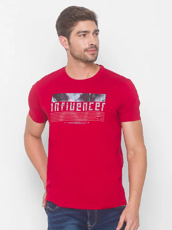 Weekend Deals That Sparkle Spykar Men Purple Cotton Slim Fit Round Neck T-Shirt