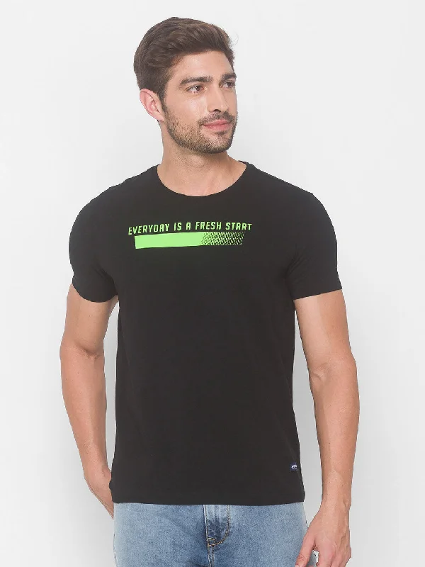 Weekend Savings Bonanza Spykar Men Black Cotton Slim Fit Round Neck T-Shirt