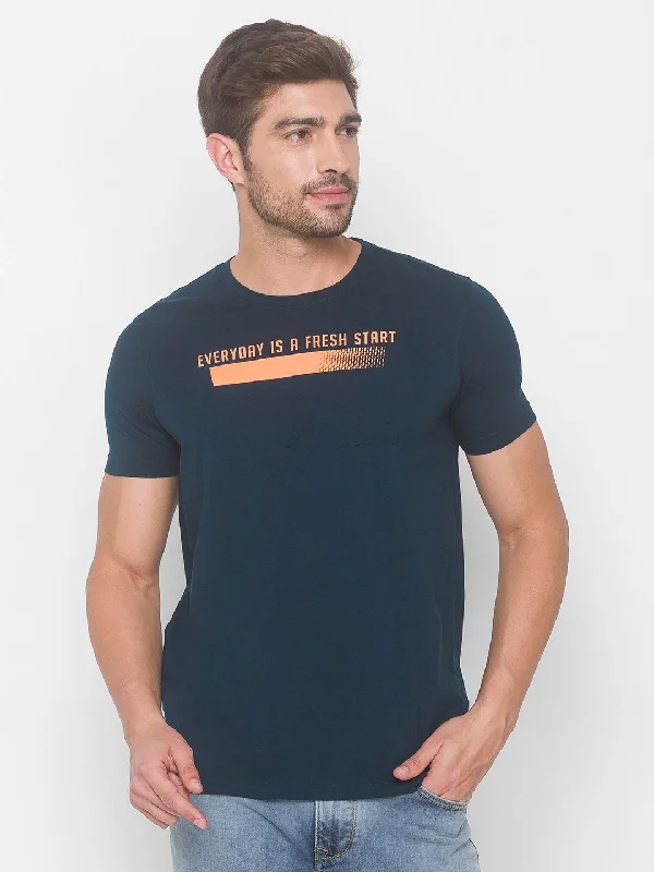 Weekend Specials to Enjoy Spykar Men Blue Cotton Slim Fit Round Neck T-Shirt
