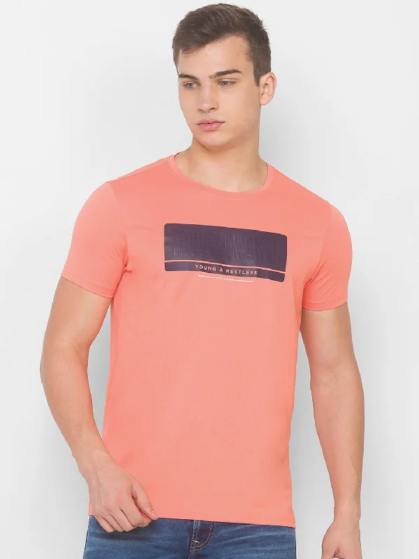 Weekend Offers That Excite Spykar Men Pink Cotton Blend Slim Fit Round Neck T-Shirt