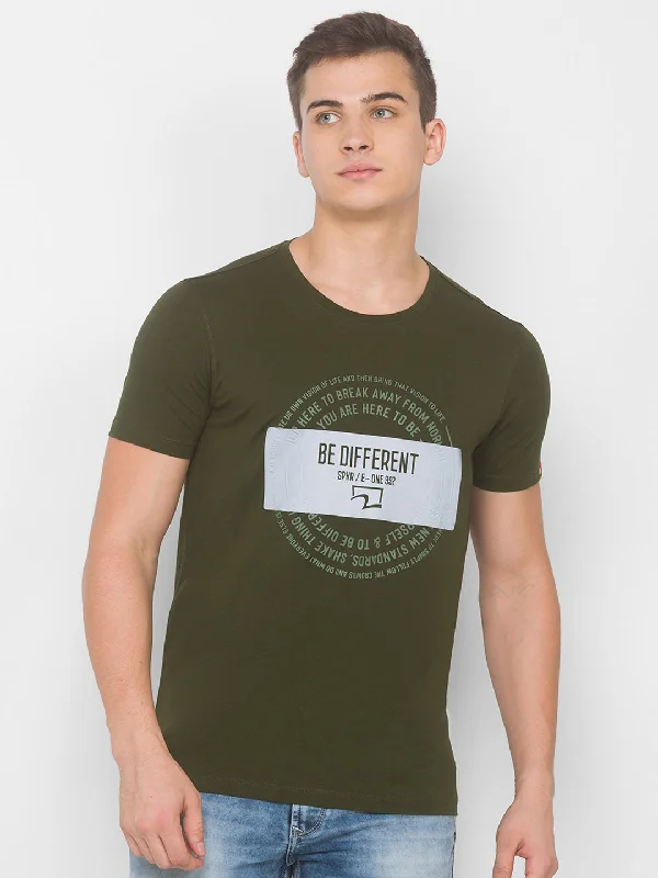 Weekend Offers That Shine Spykar Men Green Cotton Slim Fit Round Neck T-Shirt