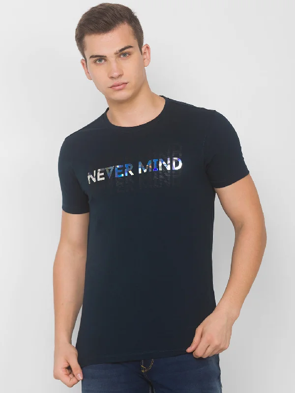 Weekend Deals to Brighten Your Day Spykar Men Blue Cotton Slim Fit Round Neck T-Shirt
