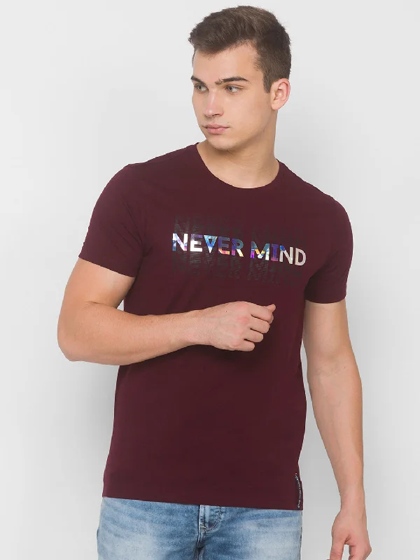 Weekend Bargains Just for You Spykar Men Red Cotton Slim Fit Round Neck T-Shirt