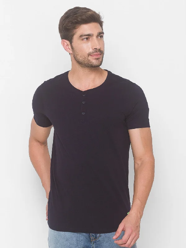 Weekend Price Cuts Galore Spykar Men Blue Cotton Slim Fit Round Neck T-Shirt