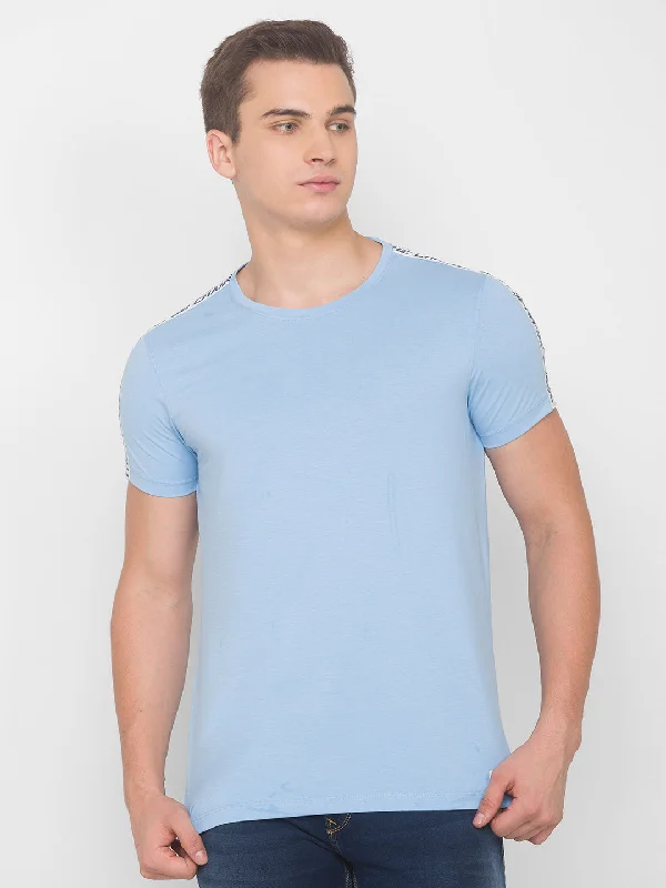 Weekend Deals That Dazzle Spykar Men Blue Cotton Blend Slim Fit Round Neck T-Shirt
