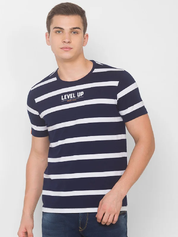 Weekend Wonders Await! Spykar Men Blue Cotton Slim Fit Round Neck T-Shirt