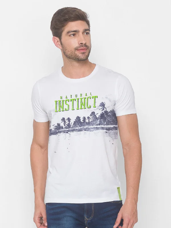 Unbeatable Prices Spykar Men White Cotton Slim Fit Round Neck T-Shirt