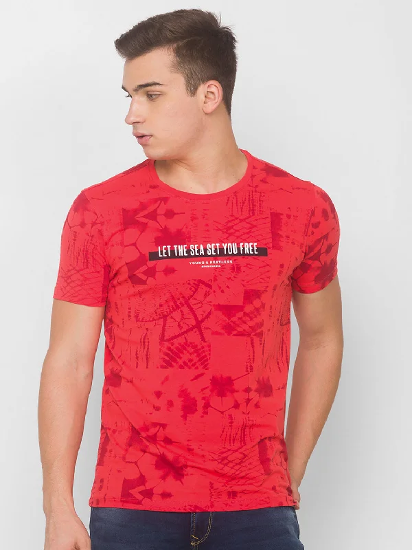 Time-Limited Offer Spykar Men Blue Cotton Slim Fit Round Neck T-Shirt