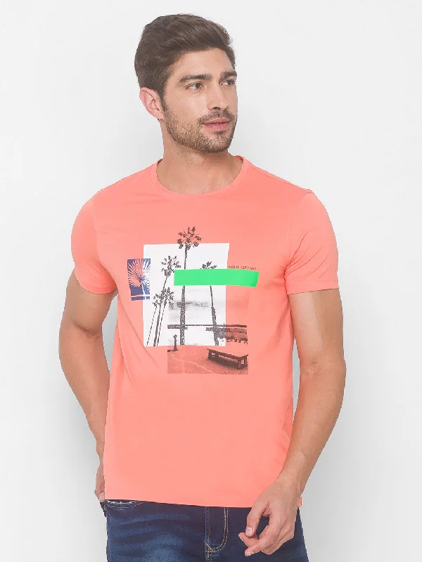 Savings Galore Spykar Men Pink Cotton Slim Fit Round Neck T-Shirt