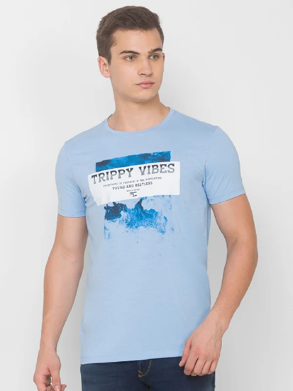 Midnight Madness Spykar Men Blue Cotton Slim Fit Round Neck T-Shirt