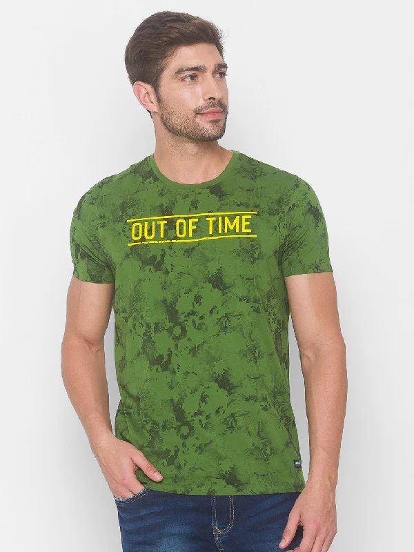 Major Deal Spykar Men Green Cotton Slim Fit Round Neck T-Shirt