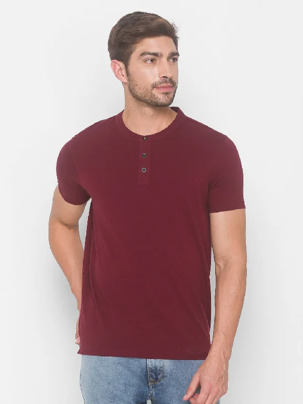 Flash Deal Spykar Men Red Cotton Slim Fit Round Neck T-Shirt