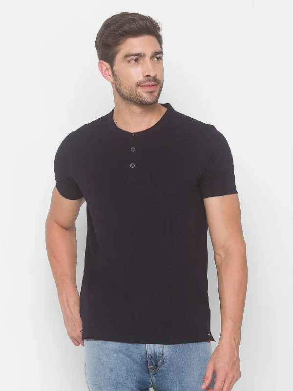Final Clearance Spykar Men Blue Cotton Slim Fit Round Neck T-Shirt